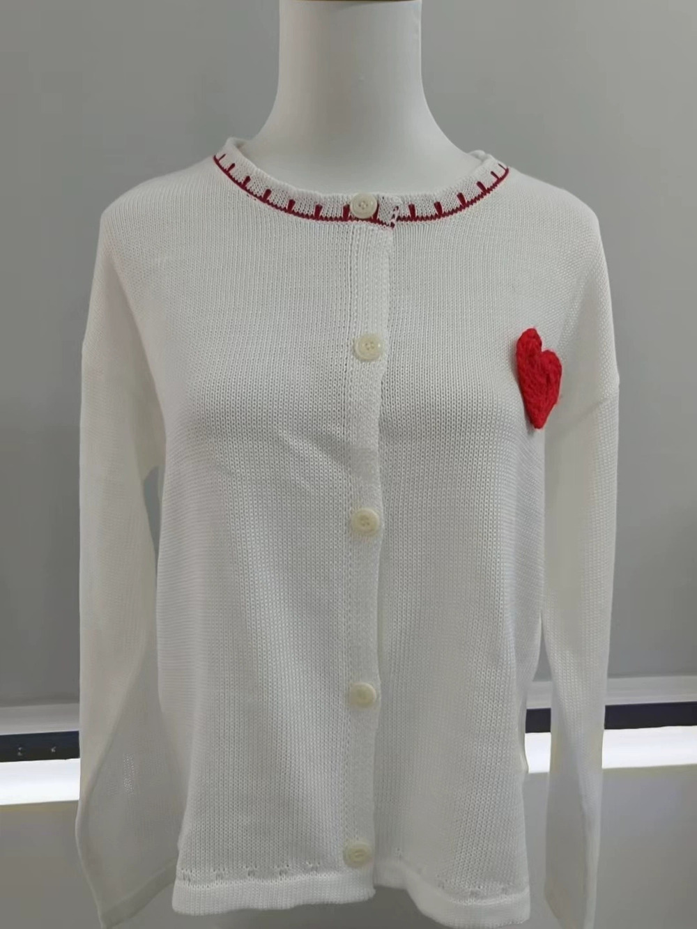 ZARA Early Fall Heart Embroidery Round Neck Cardigan White Loose Knit Wholesale